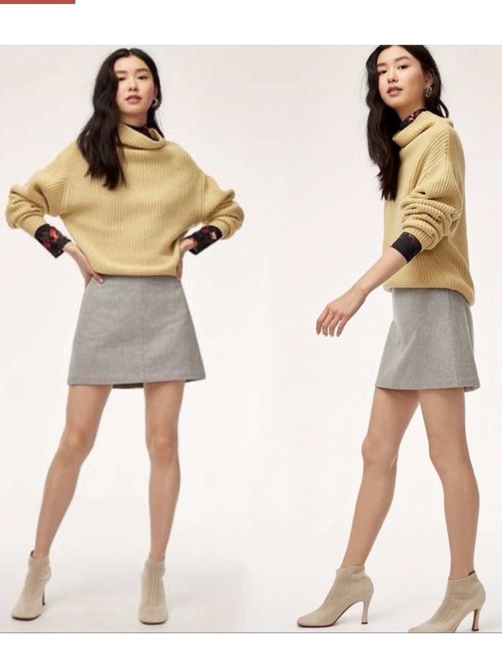 Aritzia Wilfred Classic Mini A-Line Skirt Heather Cloud White Greige Sz 6